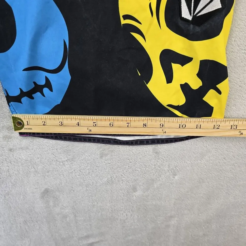 Vintage Volcom Board Shorts Mens 34 Black Y2K Neon Skull Swim Surf Artist Series